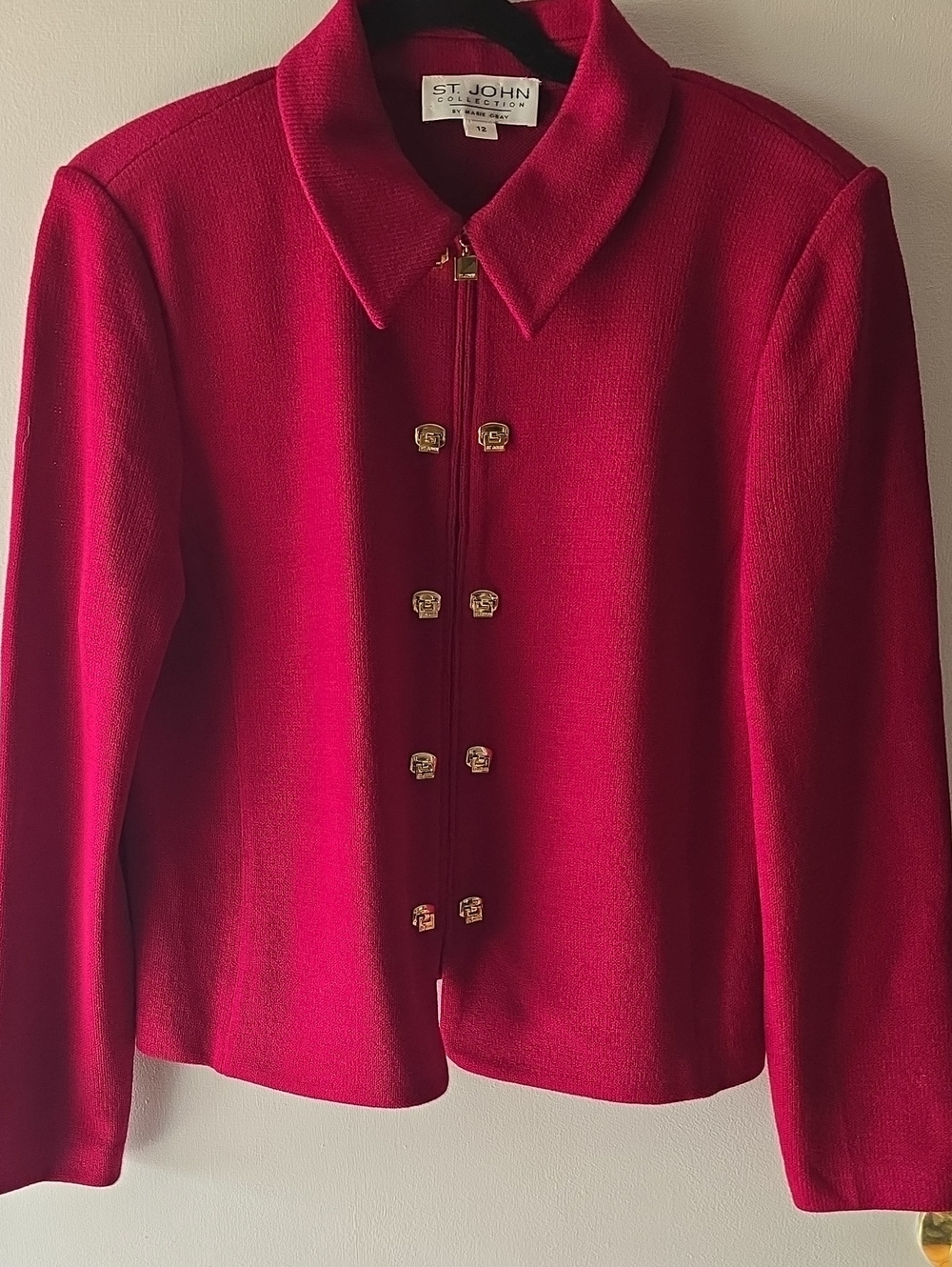 St. John Red Cranberry Red Knit Zip-Front Jacket